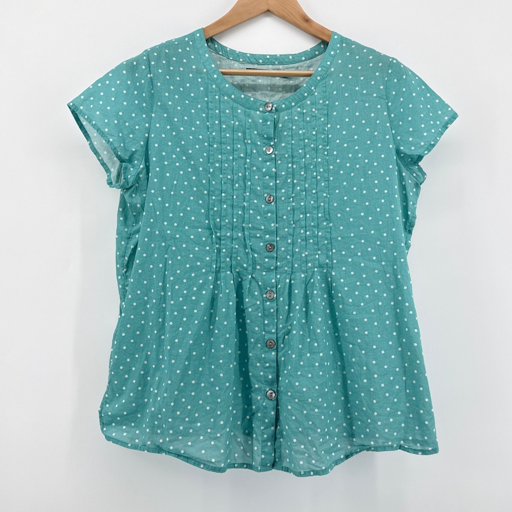 Gudrun‎ Sjödén Organic Cotton Polka Dot Pintuck Blouse Teal Blue Size Medium